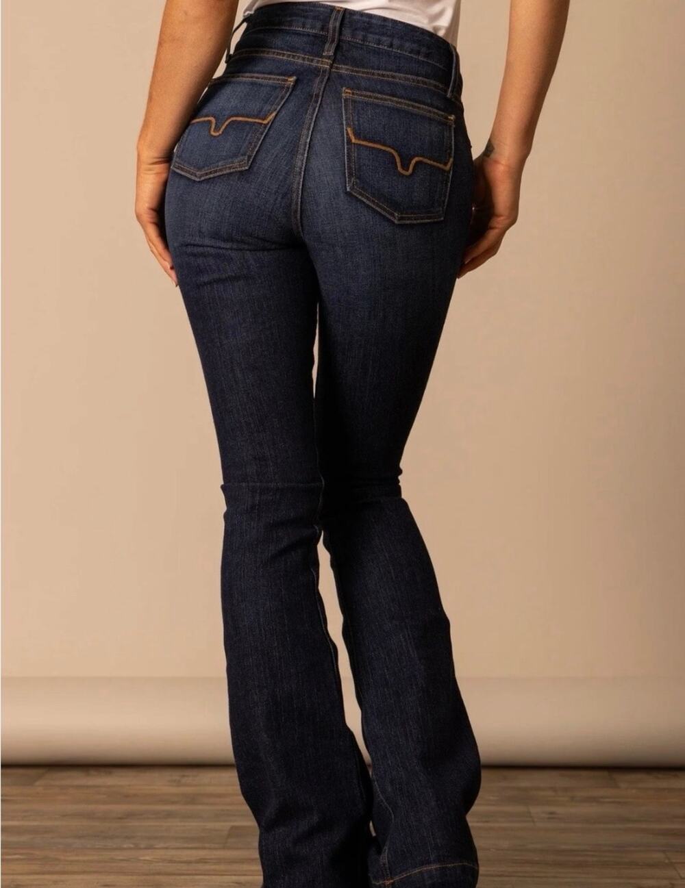Kimes Ranch Jennifer Dark Blue Ultra High Rise Super Wide Flare Bell Bottoms 12